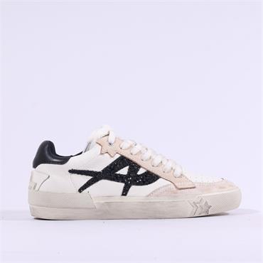 ASH Moonlight Distressed Laced Trainer - White Beige Black